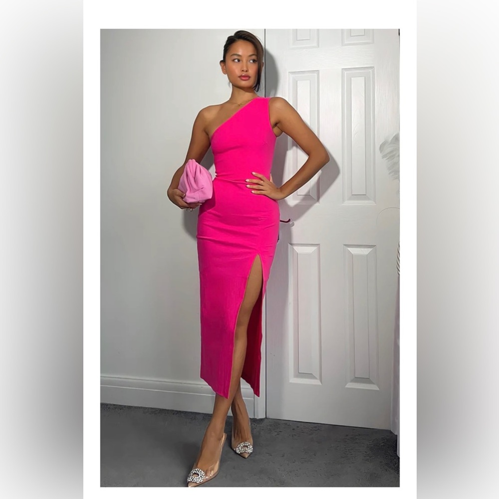 Vesper247 Gianna Fuchsia One Shoulder Midaxi Dress